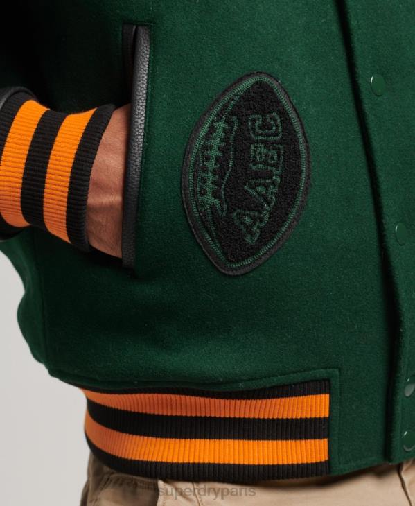 Superdry Hommes blouson aviateur à patch universitaire universitaire D64Z933 vêtements vert