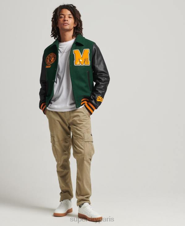 Superdry Hommes blouson aviateur à patch universitaire universitaire D64Z933 vêtements vert
