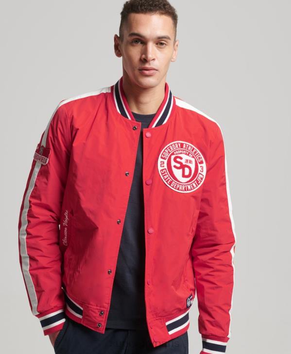 Superdry Hommes blouson aviateur universitaire de luxe D64Z4612 vêtements rouge