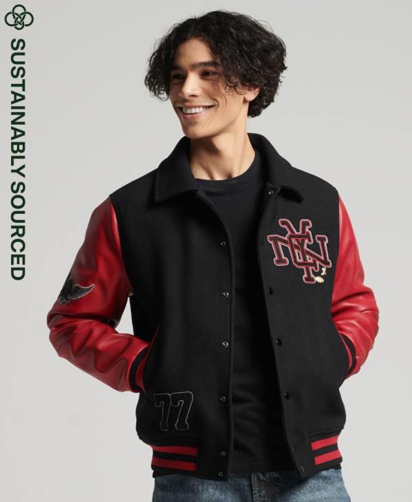 Superdry Hommes blouson aviateur universitaire mixte D64Z4473 vêtements noir