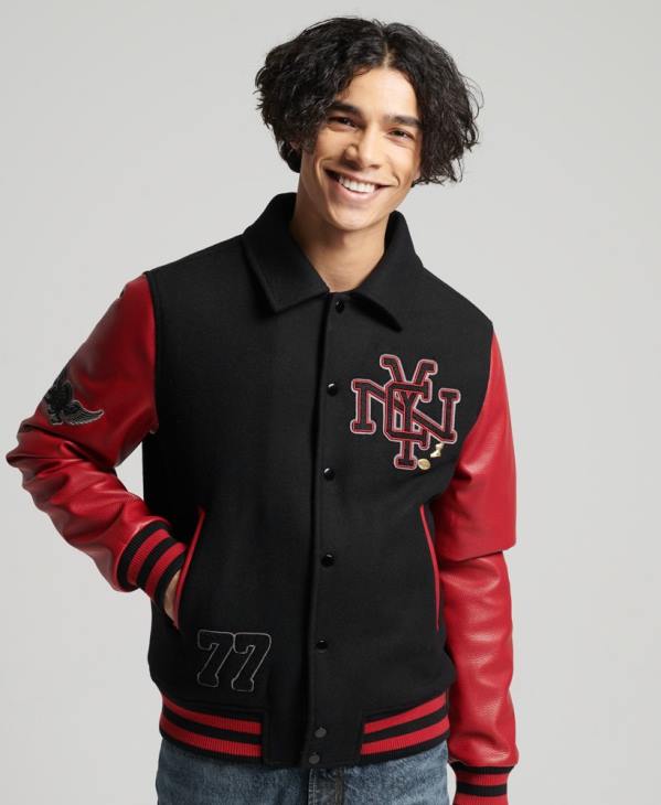 Superdry Hommes blouson aviateur universitaire mixte D64Z4473 vêtements noir