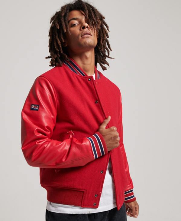 Superdry Hommes blouson aviateur universitaire vintage D64Z1013 vêtements rouge
