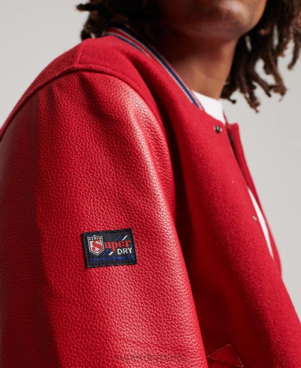 Superdry Hommes blouson aviateur universitaire vintage D64Z1013 vêtements rouge