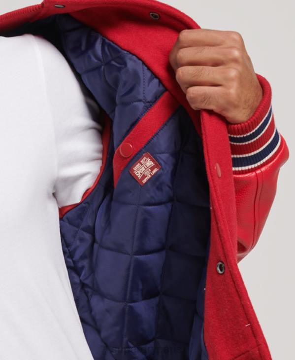 Superdry Hommes blouson aviateur universitaire vintage D64Z1013 vêtements rouge