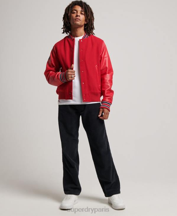 Superdry Hommes blouson aviateur universitaire vintage D64Z1013 vêtements rouge