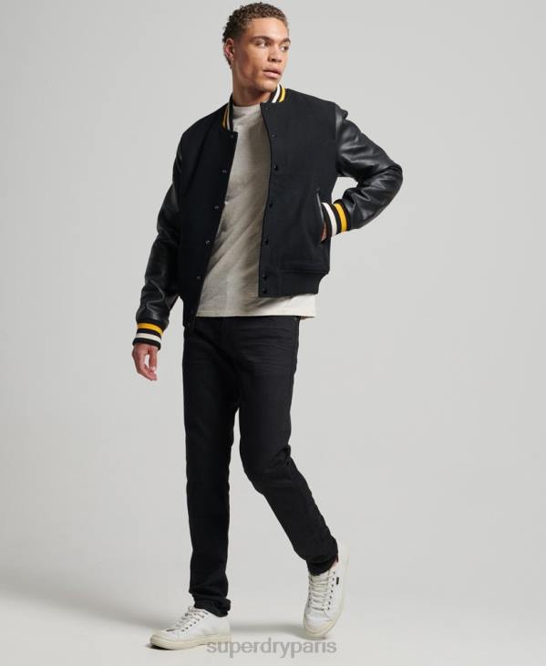 Superdry Hommes blouson aviateur universitaire vintage D64Z927 vêtements gris foncé