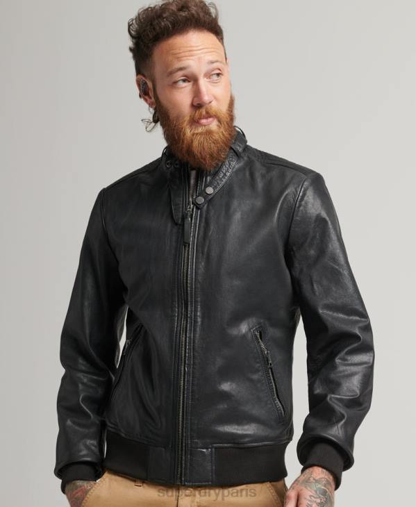 Superdry Hommes blouson en cuir D64Z4461 vêtements noir