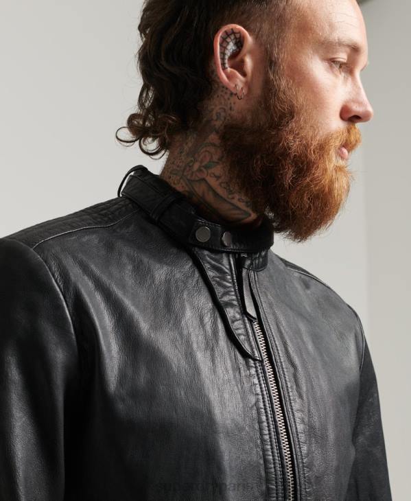 Superdry Hommes blouson en cuir D64Z4461 vêtements noir