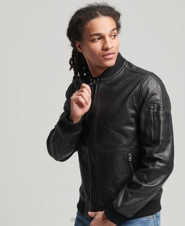 Superdry Hommes blouson en cuir D64Z4753 vêtements noir