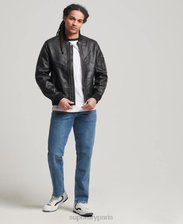 Superdry Hommes blouson en cuir D64Z4753 vêtements noir