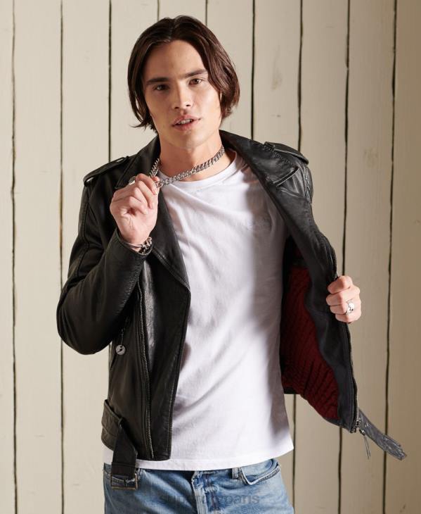Superdry Hommes blouson motard cuir vintage D64Z4784 vêtements noir