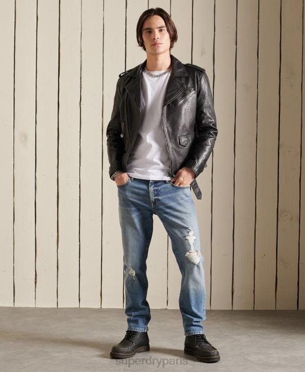 Superdry Hommes blouson motard cuir vintage D64Z4784 vêtements noir