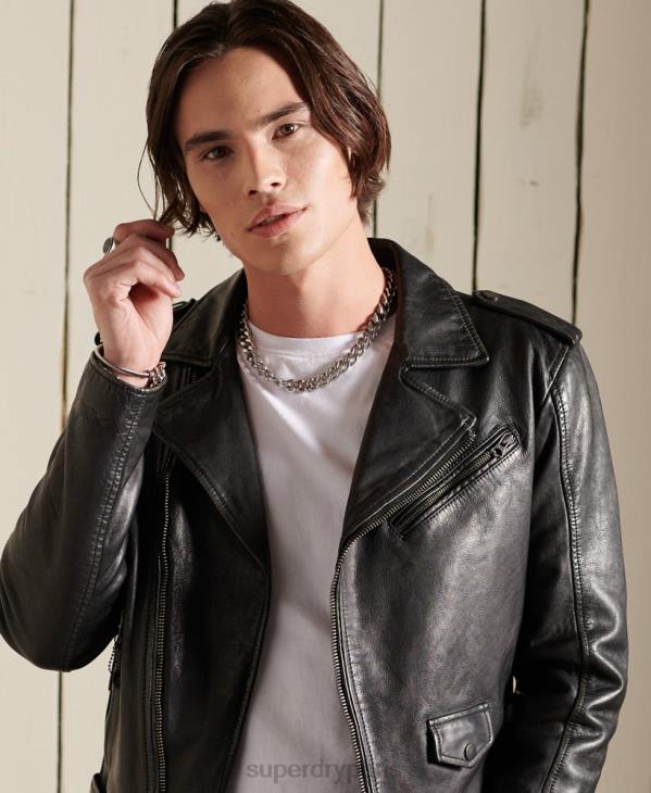 Superdry Hommes blouson motard cuir vintage D64Z4784 vêtements noir