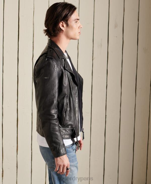 Superdry Hommes blouson motard cuir vintage D64Z4784 vêtements noir