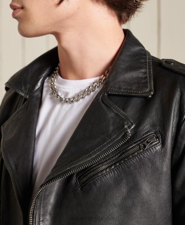Superdry Hommes blouson motard cuir vintage D64Z4784 vêtements noir