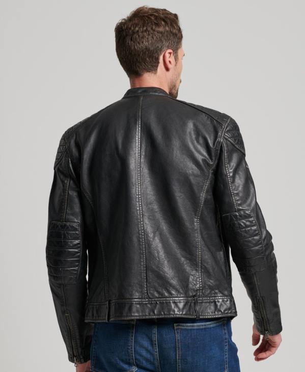 Superdry Hommes blouson moto racer en cuir héritage D64Z906 vêtements noir