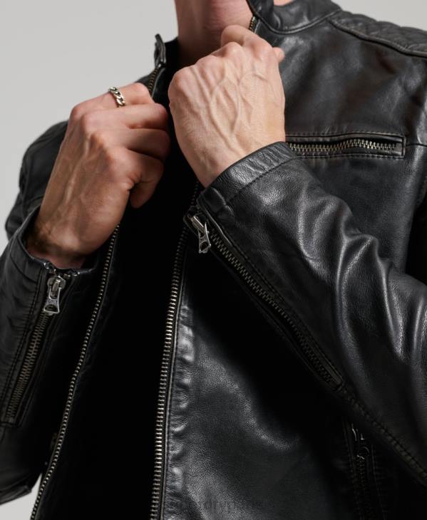 Superdry Hommes blouson moto racer en cuir héritage D64Z906 vêtements noir