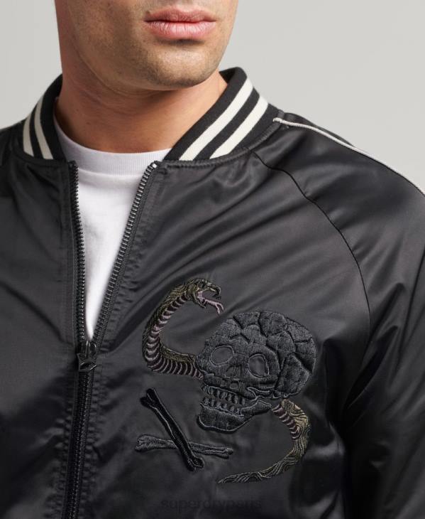 Superdry Hommes blouson sukajan vintage D64Z4459 vêtements gris foncé
