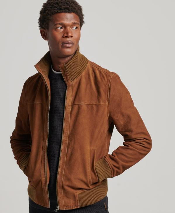 Superdry Hommes bomber en daim à col en maille D64Z1128 vêtements bronzer