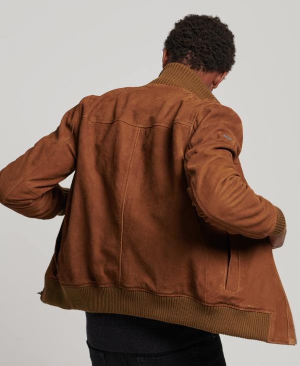 Superdry Hommes bomber en daim à col en maille D64Z1128 vêtements bronzer