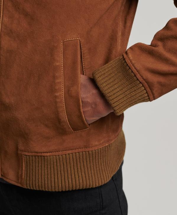 Superdry Hommes bomber en daim à col en maille D64Z1128 vêtements bronzer