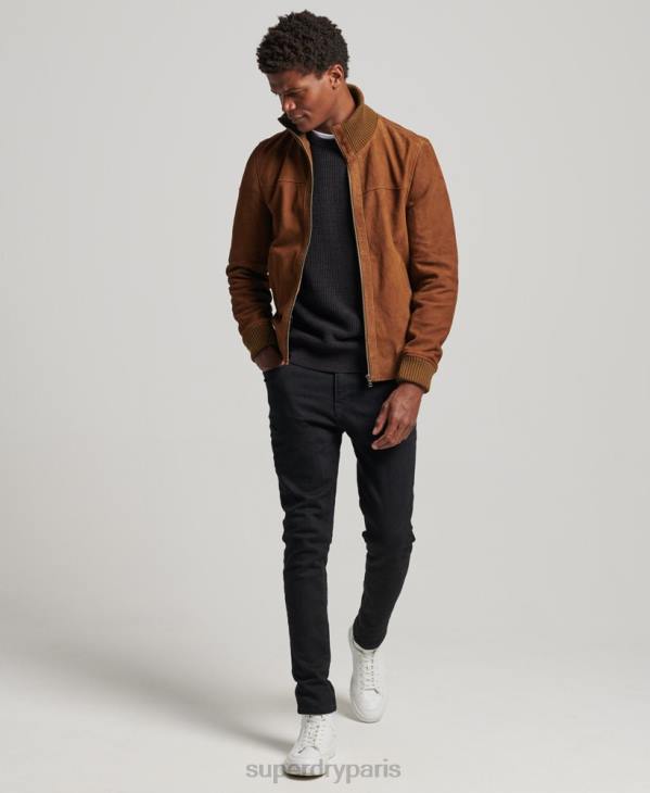 Superdry Hommes bomber en daim à col en maille D64Z1128 vêtements bronzer