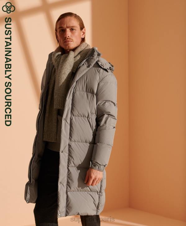 Superdry Hommes doudoune longue en duvet recyclé édition limitée D64Z4720 vêtements gris clair