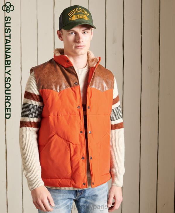 Superdry Hommes gilet en cuir mélangé montagne D64Z4505 vêtements orange