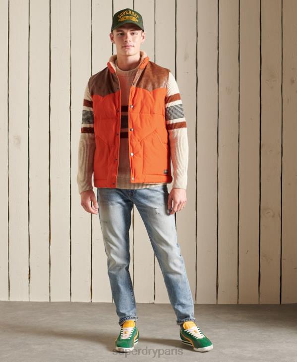 Superdry Hommes gilet en cuir mélangé montagne D64Z4505 vêtements orange