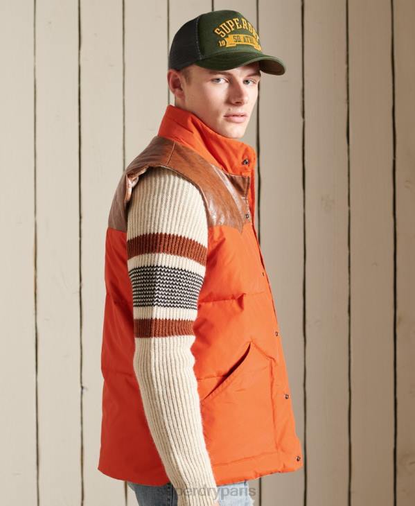 Superdry Hommes gilet en cuir mélangé montagne D64Z4505 vêtements orange