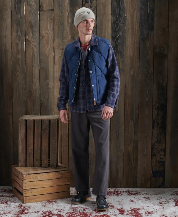 Superdry Hommes gilet en duvet de canard sec édition limitée D64Z4765 vêtements bleu