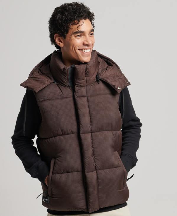 Superdry Hommes gilet matelassé court touchline D64Z958 vêtements brun