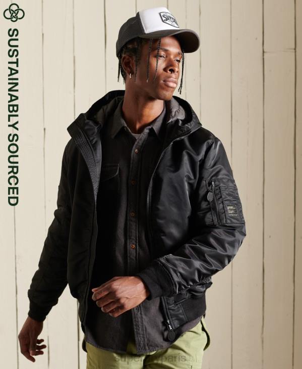 Superdry Hommes ma1 veste bomber à capuche D64Z4673 vêtements noir