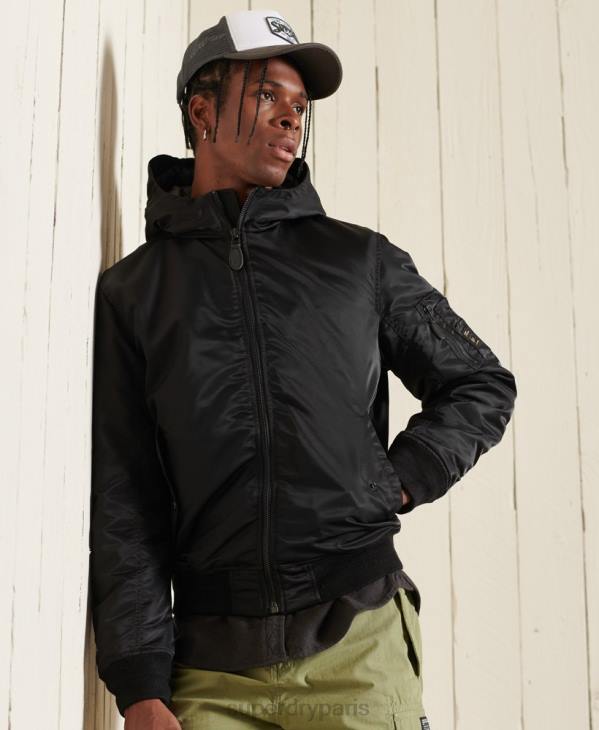 Superdry Hommes ma1 veste bomber à capuche D64Z4673 vêtements noir