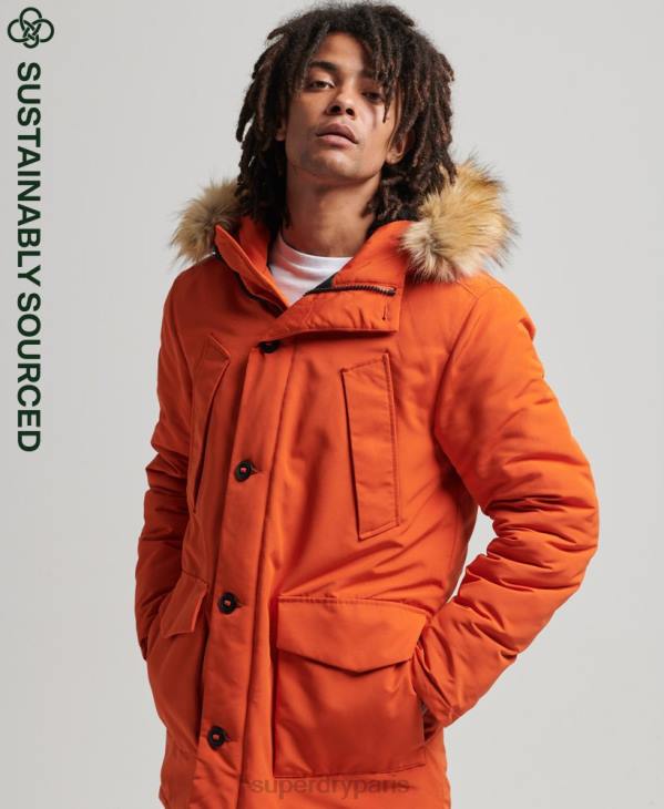Superdry Hommes parka à capuche en fausse fourrure everest D64Z1004 vêtements orange