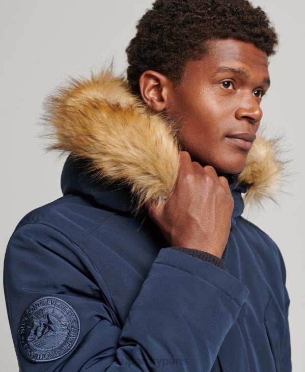 Superdry Hommes parka à capuche en fausse fourrure everest D64Z1005 vêtements marine