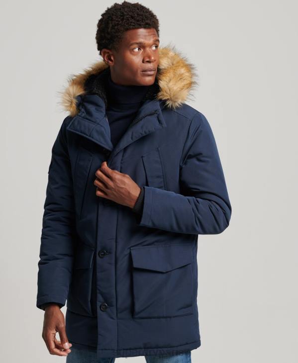 Superdry Hommes parka à capuche en fausse fourrure everest D64Z1005 vêtements marine