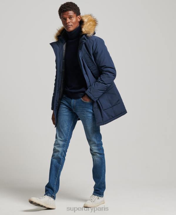 Superdry Hommes parka à capuche en fausse fourrure everest D64Z1005 vêtements marine