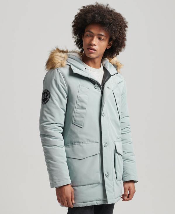 Superdry Hommes parka à capuche en fausse fourrure everest D64Z1007 vêtements bleu clair