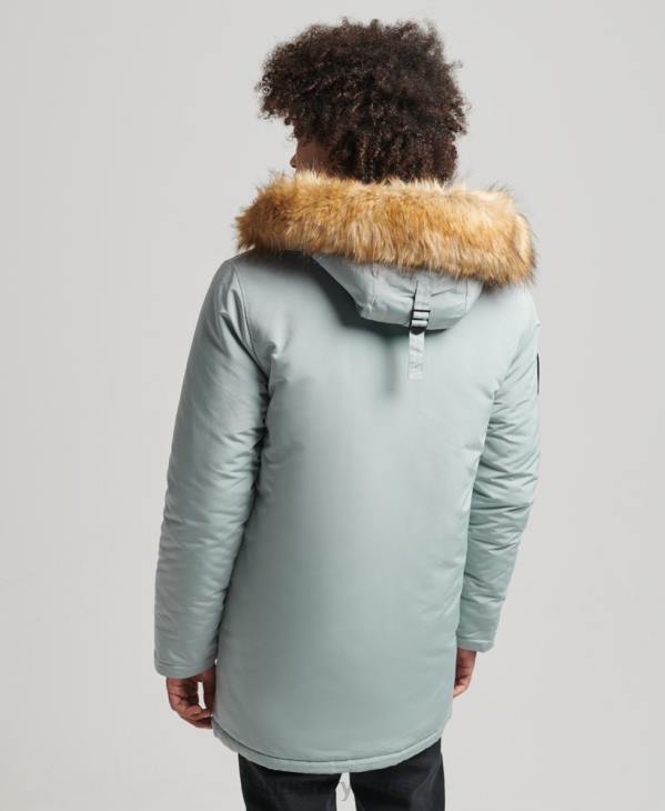 Superdry Hommes parka à capuche en fausse fourrure everest D64Z1007 vêtements bleu clair