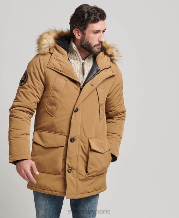 Superdry Hommes parka à capuche en fausse fourrure everest D64Z1008 vêtements brun