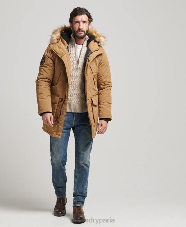 Superdry Hommes parka à capuche en fausse fourrure everest D64Z1008 vêtements brun
