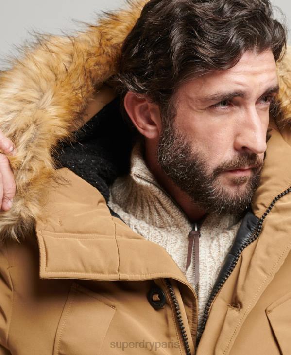Superdry Hommes parka à capuche en fausse fourrure everest D64Z1008 vêtements brun