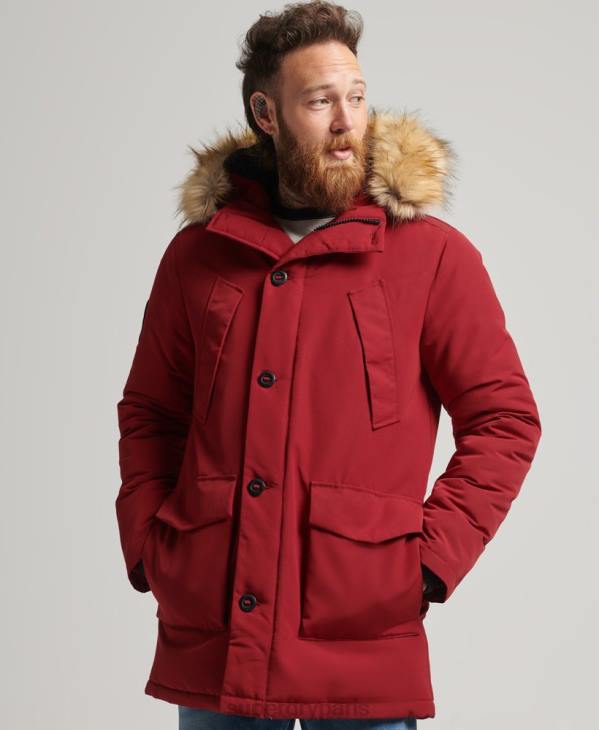 Superdry Hommes parka à capuche en fausse fourrure everest D64Z1061 vêtements rouge