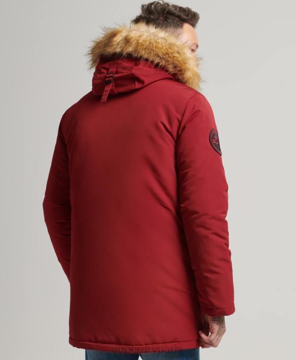 Superdry Hommes parka à capuche en fausse fourrure everest D64Z1061 vêtements rouge
