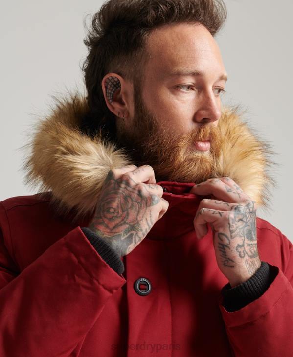 Superdry Hommes parka à capuche en fausse fourrure everest D64Z1061 vêtements rouge