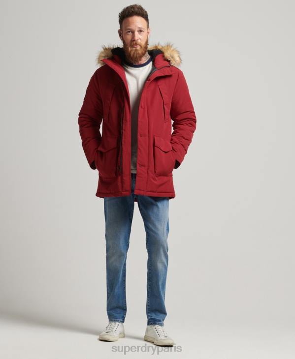 Superdry Hommes parka à capuche en fausse fourrure everest D64Z1061 vêtements rouge