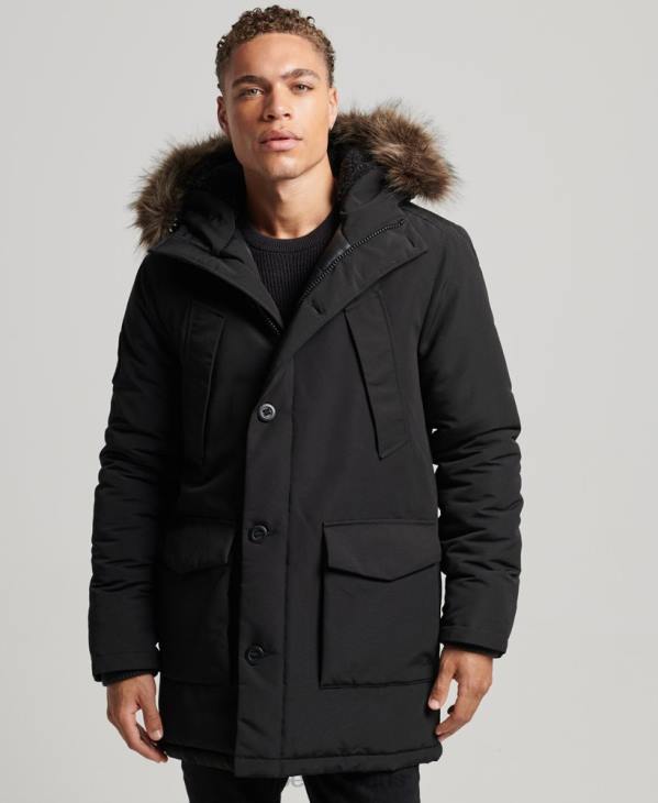 Superdry Hommes parka à capuche en fausse fourrure everest D64Z1086 vêtements gris foncé