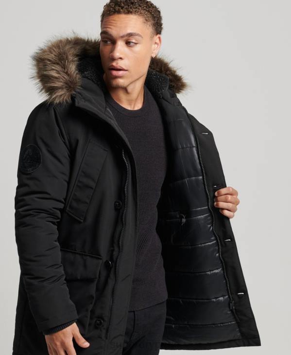 Superdry Hommes parka à capuche en fausse fourrure everest D64Z1086 vêtements gris foncé
