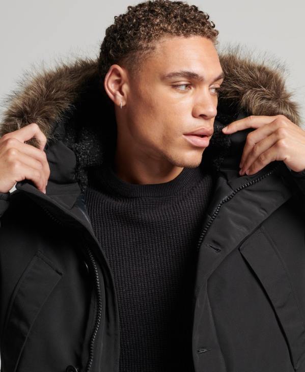 Superdry Hommes parka à capuche en fausse fourrure everest D64Z1086 vêtements gris foncé
